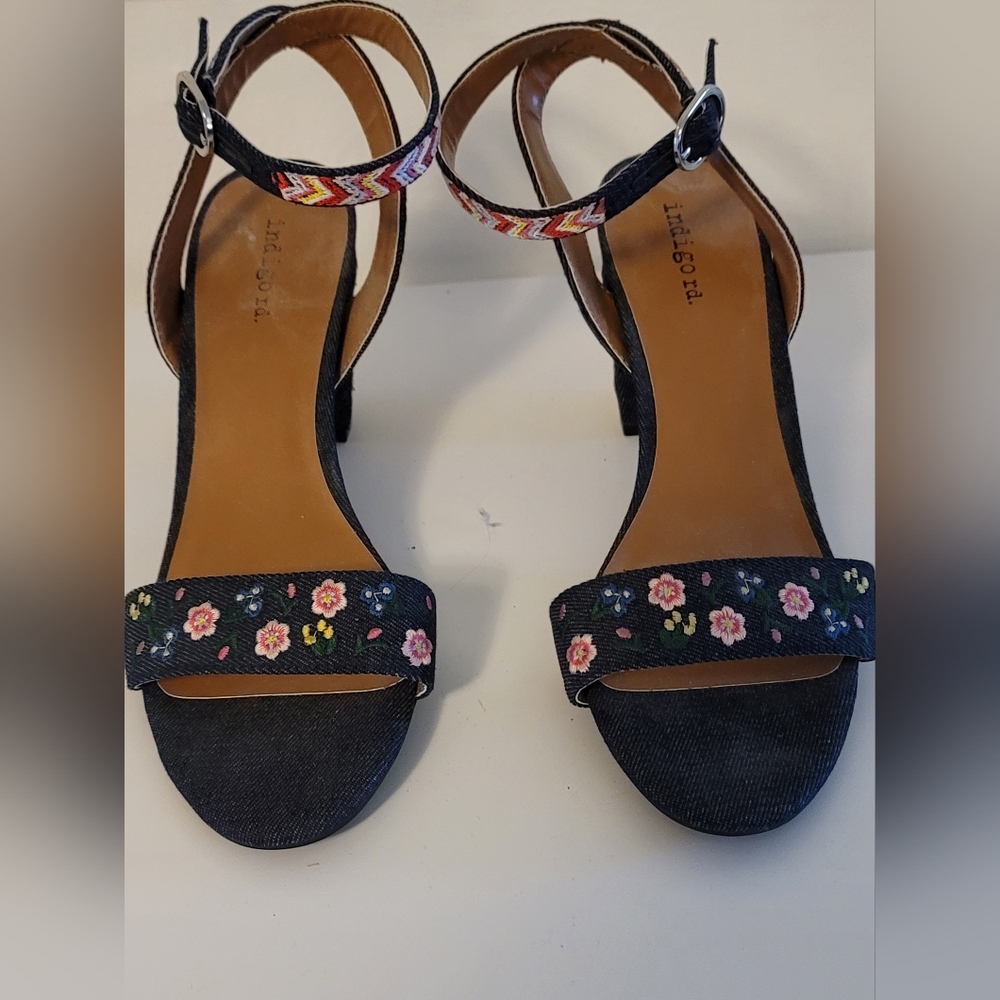Indigo Rd Embroidered Denim Heels - Picture 2 of 3